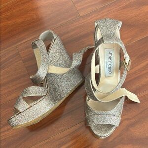 Jimmy Choo Size 40 Glitter Wedge Sandals